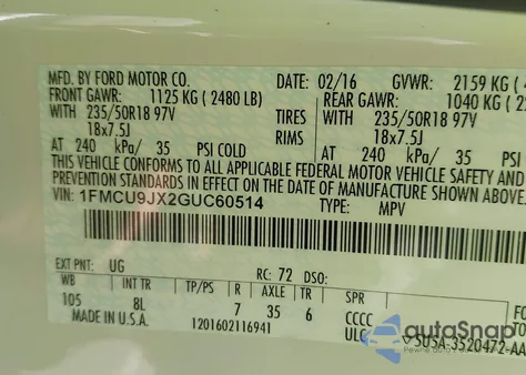 2016 Ford Escape Titanium from USA, damaged, VIN 1FMCU9JX2GUC60514